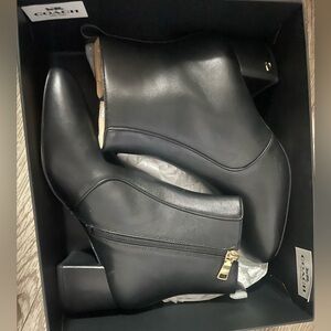 Coach Black Leather Zippered Boots